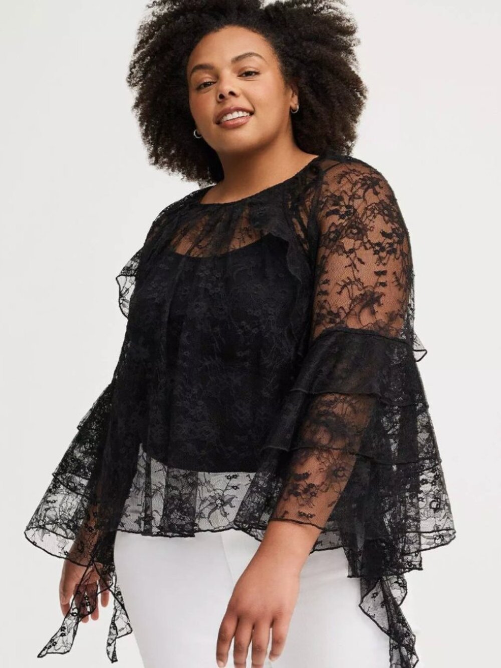 NWT Torrid Black Ruffle Long Sleeve Blouse Size 2